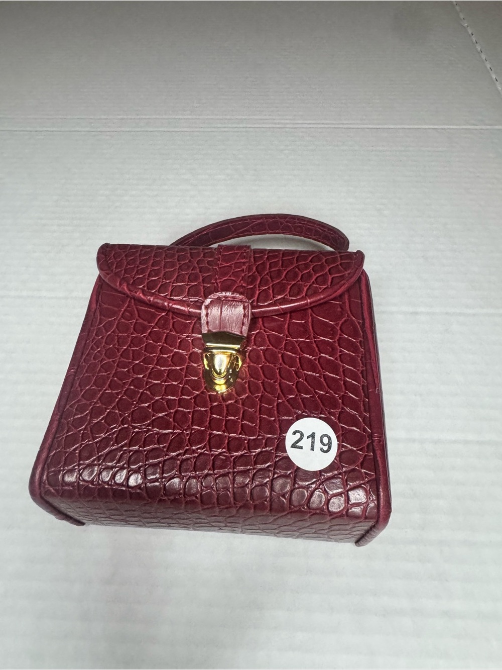 Women's Croc-Embossed Mini Top-Handle Bag in Burgundy jewelry case holder